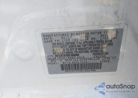 2019 Nissan Versa 1.6 Sv z USA, uszkodzony, nr VIN 3N1CN7AP0KL866986